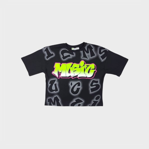 Bluzka dla dziewczynki MUSIC, czarny t-shirt