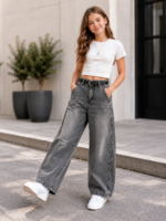 Spodnie jeansowe dziewczęce VERA Wide Leg – grafitowe | Happy House