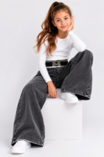 Spodnie dziewczęce SELENE – grafitowe szerokie Stone Washed