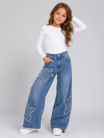 Spodnie dziewczęce STAR z gwiazdkami jeans - obrazek 3