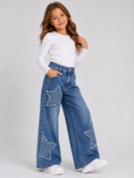 Spodnie dziewczęce STAR z gwiazdkami jeans