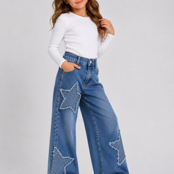 Spodnie dziewczęce STAR z gwiazdkami jeans
