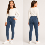 Dziewczęce legginsy a’la jeans z kokardkami – 3 kolory