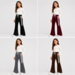 Spodnie dla dziewczynki welurowe dzwony VELVET STRIPE – 4 kolory