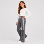 Spodnie dla dziewczynki welurowe dzwony VELVET STRIPE – 4 kolory - obrazek 2