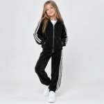 Dres welurowy dziewczęcy STRIPE – czarny / szary - obrazek 2