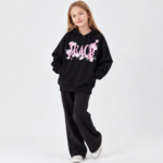 Bluza dziewczęca PEACE BLOOM – czarna / fuksja 🌸 - obrazek 2
