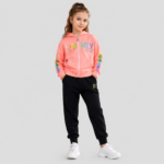 Komplet dresowy dziewczęcy RAINBOW GIRLY – bawełniany z kapturem - obrazek 2