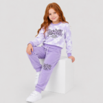 Komplet dresowy dziewczęcy Panda Tie Dye – czarny / fioletowy