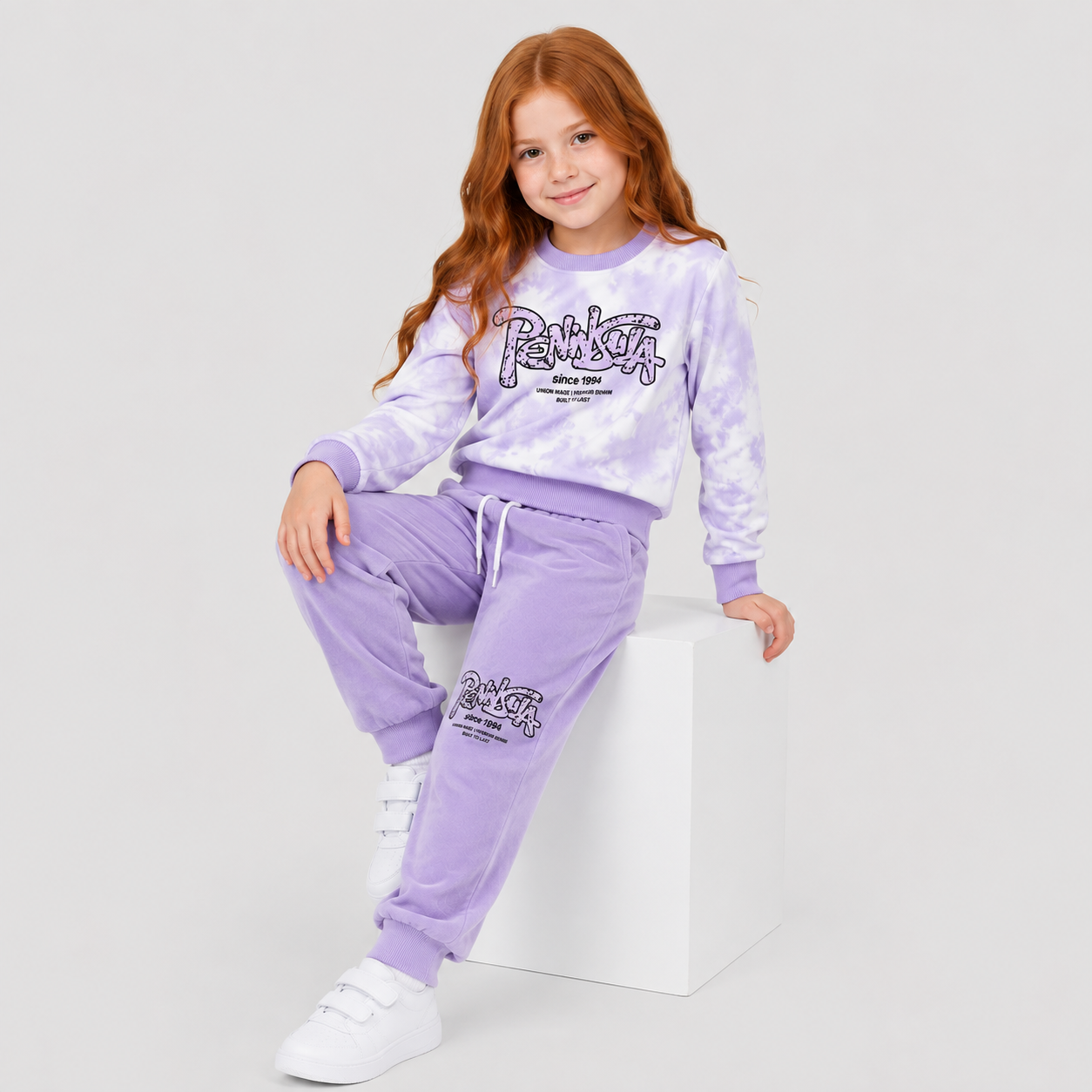 file_000000007160820a97b90487ba657dcd Komplet dresowy dziewczęcy Panda Tie Dye – czarny / fioletowy - obrazek 1