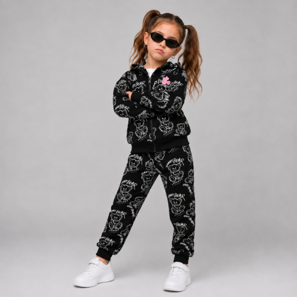Dres dziewczęcy z misiami Teddy Mood – komplet dresowy z kapturem 3 kolory