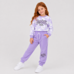 Komplet dresowy dziewczęcy Panda Tie Dye – czarny / fioletowy - obrazek 4