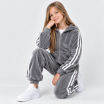 Dres welurowy dziewczęcy STRIPE – czarny / szary