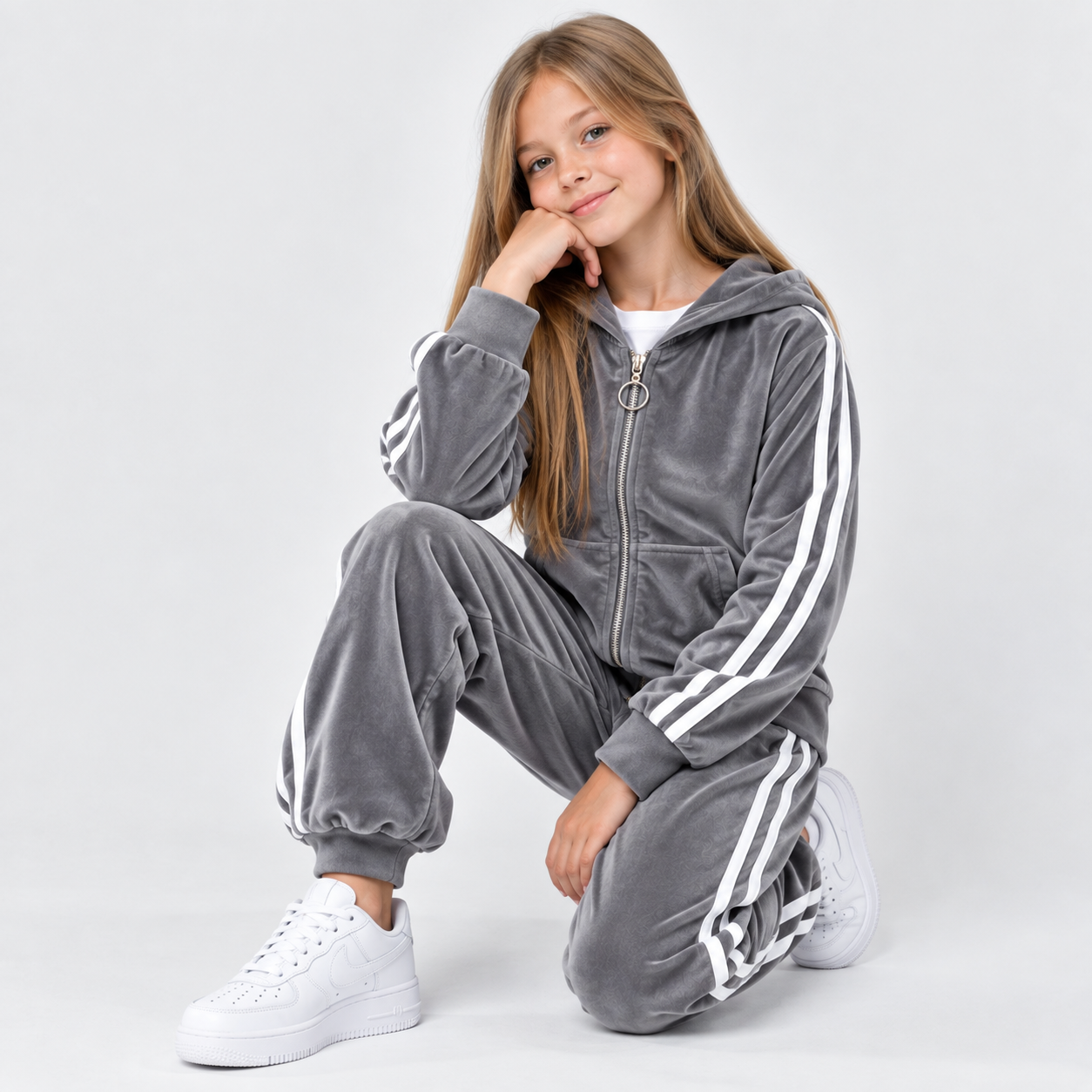 file_00000000bdc081f48fc7f7aee5133cdb Dres welurowy dziewczęcy STRIPE – czarny / szary - obrazek 1