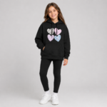 Bluza dziewczęca z kapturem HEARTS – czarna / fuksja