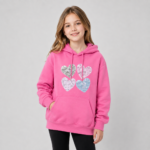 Bluza dziewczęca z kapturem HEARTS – czarna / fuksja - obrazek 2