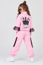 Komplet dziewczęcy QUEEN PINK La’Roma Premium – bluza z tiulem + spodnie cargo - obrazek 2
