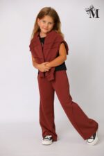 Komplet dziewczęcy MałaMi PREMIUM SMILE ZIP – karmelowy z szerokimi spodniami - obrazek 5